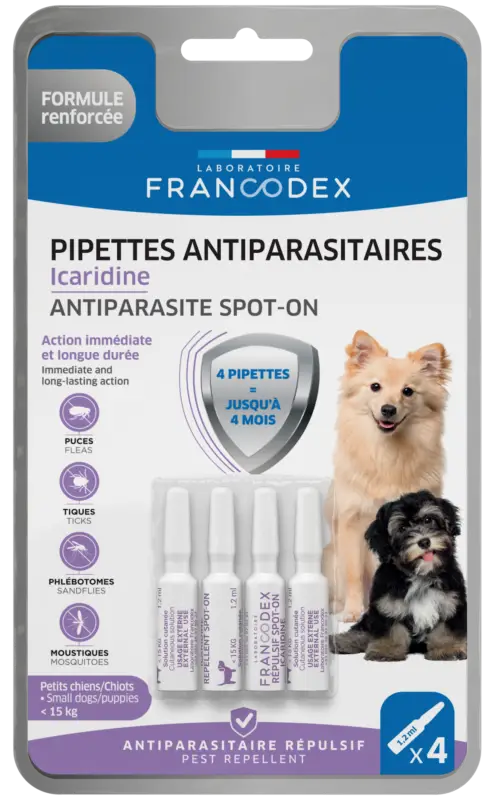 Francodex – Pipettes Antiparasitaires Icardine pour Chiots – x4 Expédié Aujourd&rsquo;hui