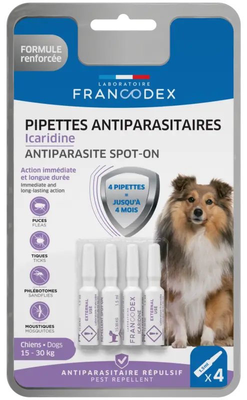 Livraison Express Francodex – Pipettes Antiparasitaires Icardine pour Chiens Adultes – x4
