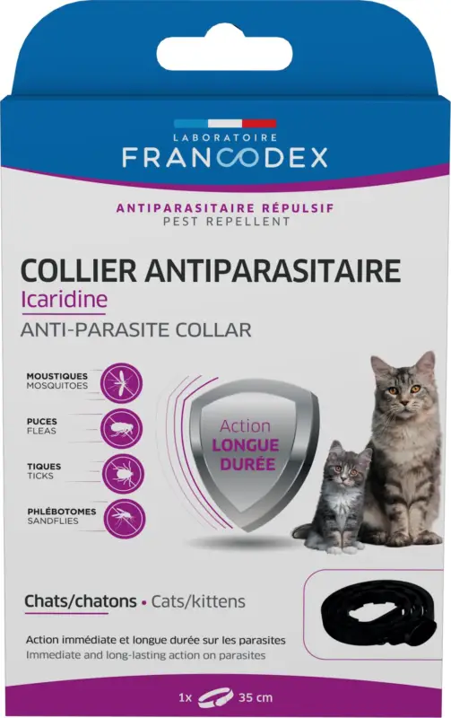Acheter Direct Francodex – Collier Antiparasitaire Icardine pour Chats et Chatons – Noir