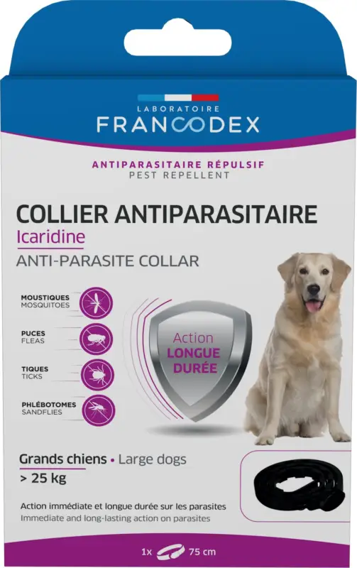 Francodex – Collier Antiparasitaire Icardine pour Grands Chiens – Noir Satisfait Ou Remboursé