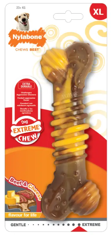 Nylabone – Jouet Os &agrave; M&acirc;cher Extreme Chew B&oelig;uf et Fromage pour Chiens Expédition Rapide