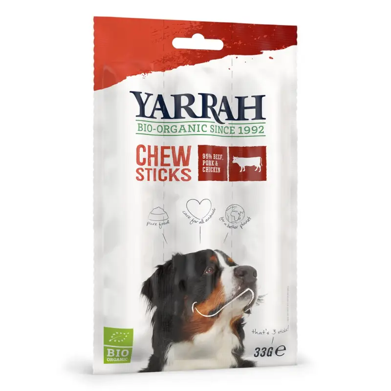 Remise Yarrah – B&acirc;tonnets &agrave; M&acirc;cher Bio au B&oelig;uf pour Chiens – 33g