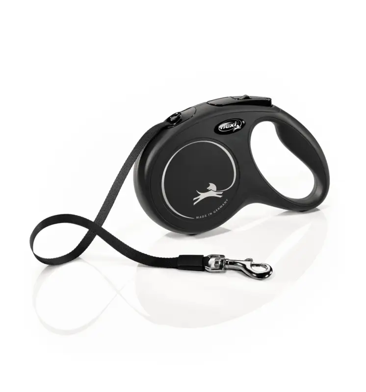 Flexi – Laisse A Enrouleur Classic Sangle Noir M pour Chiens – 5m Offre Spéciale