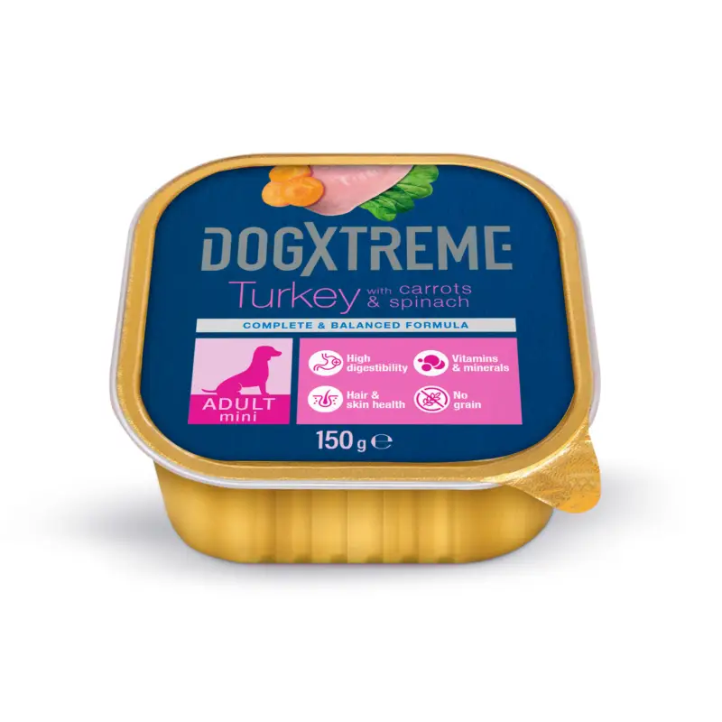 Expédié Aujourd&rsquo;hui DogXtreme – Barquette &agrave; la Dinde pour Chien Adulte de Petite Taille – 150g