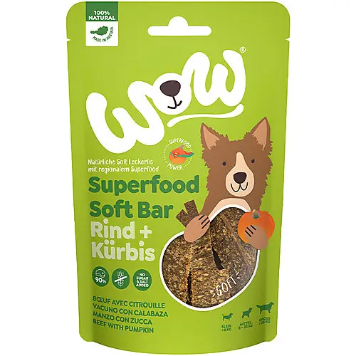 Wow – Friandises Barre Superfood B&oelig;uf Citrouille pour Chiens – 150g Prix Réduit