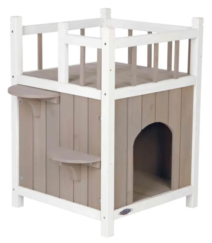 Vente Directe Trixie – natura Cat's Home avec balcon gris/blanc – 45 x 65 x 45 cm