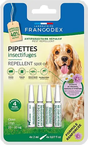 Meilleur Prix Francodex – Pipettes Antiparasitaires R&eacute;pulsives pour Chiens Adultes – x4