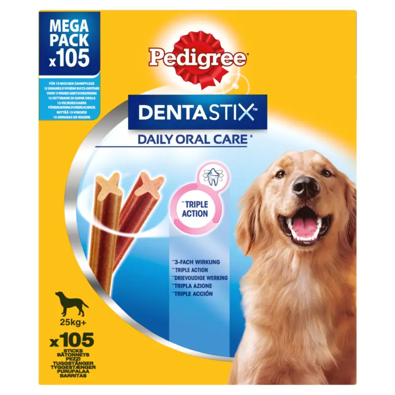 Bon Plan Pedigree – Batonnets &agrave; M&acirc;cher Dentastix pour Grands Chiens – x105