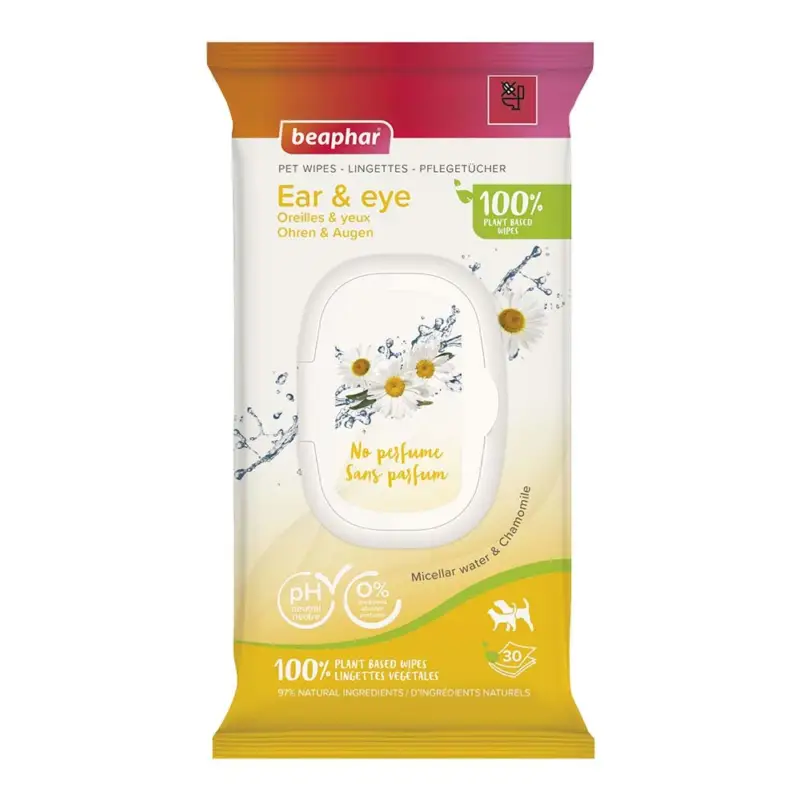 Beaphar – Lingettes v&eacute;g&eacute;tales Oreilles & Yeux pour chiens et chats – x30 Soldes