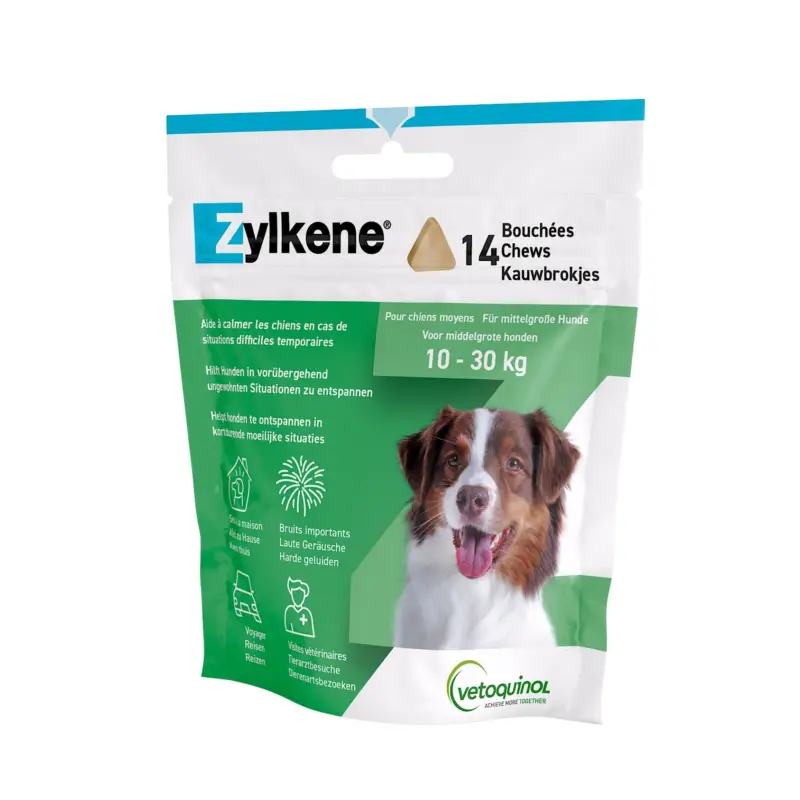 Vetoquinol – Bouch&eacute;es ZYLKENE CHEWS 225 MG pour Chiens Moyens – x14 Solde