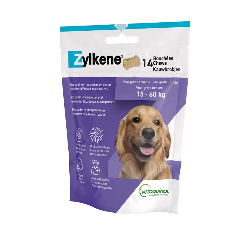 Vetoquinol – Bouch&eacute;es ZYLKENE CHEWS 450 MG pour GRANDS Chiens – x14 Expédition Rapide
