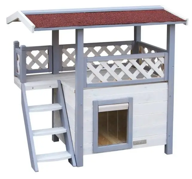 Authentique Kerbl – Maison pour Chat Lodge Ontario gris clair/rouge – 77 x 50 x 73 cm