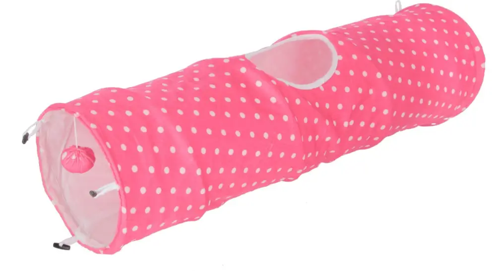 Petit Prix Kerbl – Tunnel pour chat Puntino pink/blanc – 100 cm &Oslash;25 cm