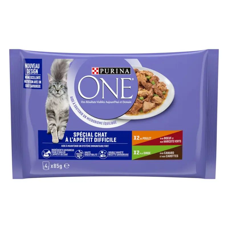 Bon Plan PURINA ONE – Sachets Fra&icirc;cheurs Chat difficile en Sauce B&oelig;uf Volaille L&eacute;gumes pour Chats – 4X85g