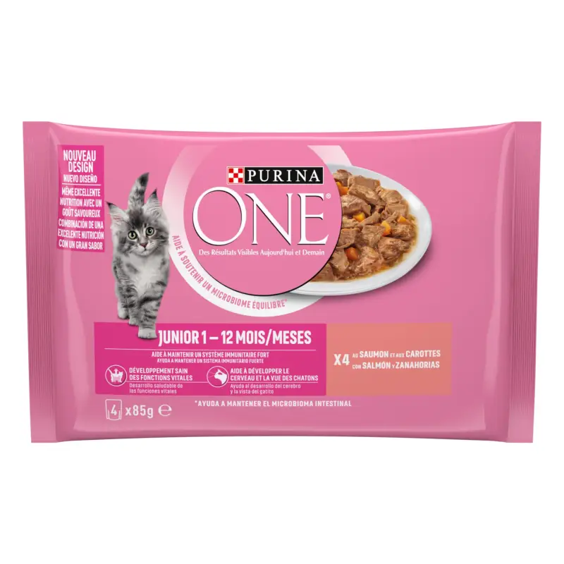 PURINA ONE – Sachets fra&icirc;cheurs au Saumon pour Chatons – 4x85g Paiement Sécurisé