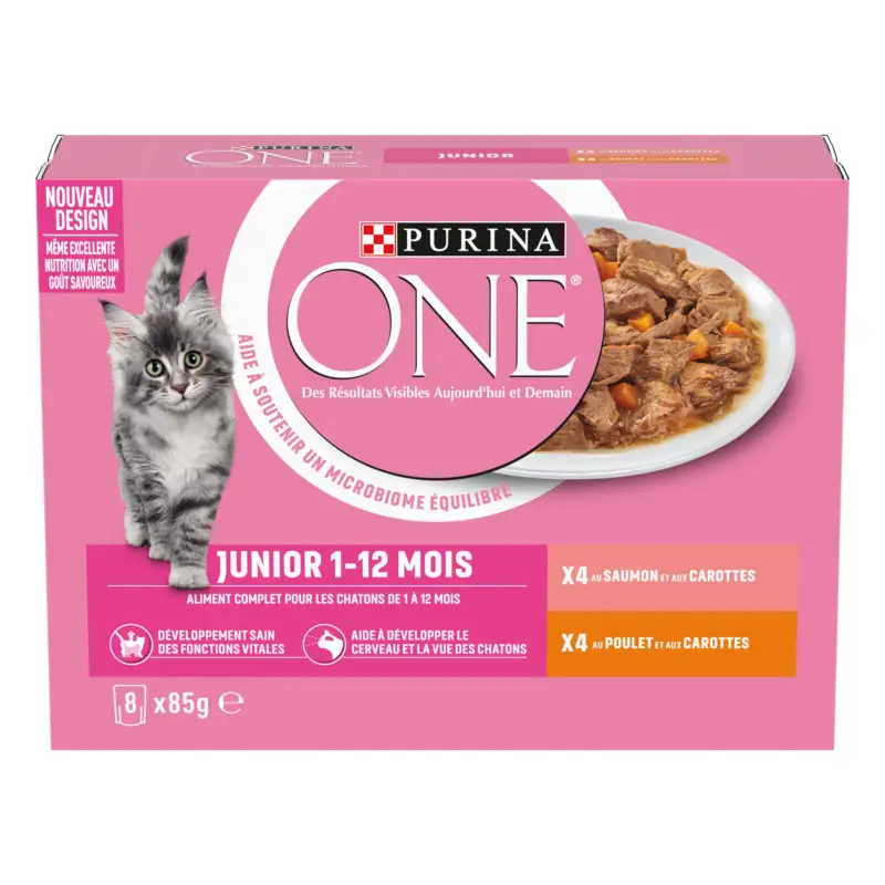PURINA ONE – Sachets Fra&icirc;cheurs en Sauce Saumon et Poulet pour Chatons – 8x85g Seulement Aujourd&rsquo;hui