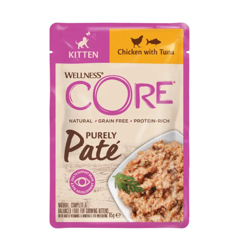 Must-Have WELLNESS CORE – Repas Complet Purely P&acirc;t&eacute; pour Chaton au Poulet – 85g