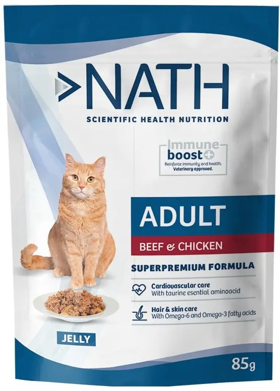 Quantité Limitée Nath – P&acirc;t&eacute;e Jelly Immune boost+ Boeuf et Poulet pour Chats – 85G
