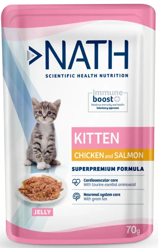 Super Prix Nath – P&acirc;t&eacute;e en gel&eacute;e Kitten Jelly au poulet et saumon pour Chatons de 4 &agrave; 12 mois – 70g