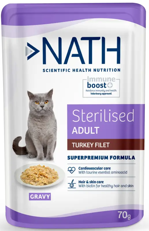 Bon Marché Nath – P&acirc;t&eacute;e Adult Sterilised en sauce &agrave; la dinde pour Chats – 70g