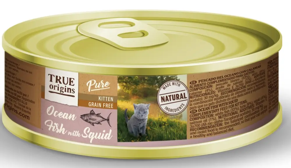 Super Prix True Origins Pure – Pat&eacute;e Top Cat Poisson Calamar – 85g