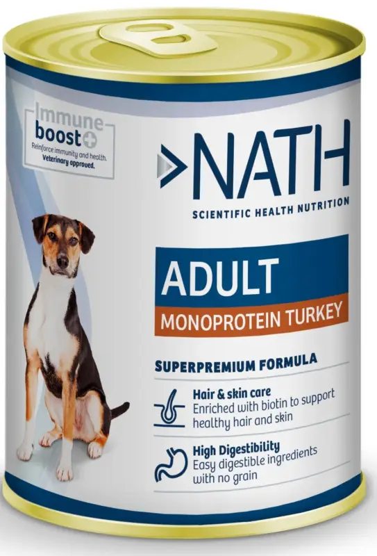 Usine Directe Nath – P&acirc;t&eacute;e Adult Monoprot&eacute;ique Dinde pour Chiens – 400g