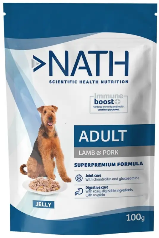 Nath – P&acirc;t&eacute;e Jelly Immune boost+ Agneau et Porc Adulte – 100g Seulement Aujourd&rsquo;hui