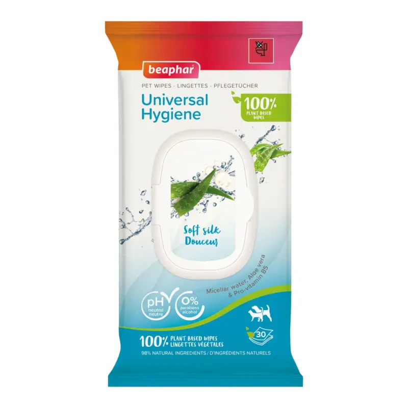 Beaphar – Lingettes nettoyantes 100% v&eacute;g&eacute;tales Universal pour chien et chat – X 30 Produit De Marque