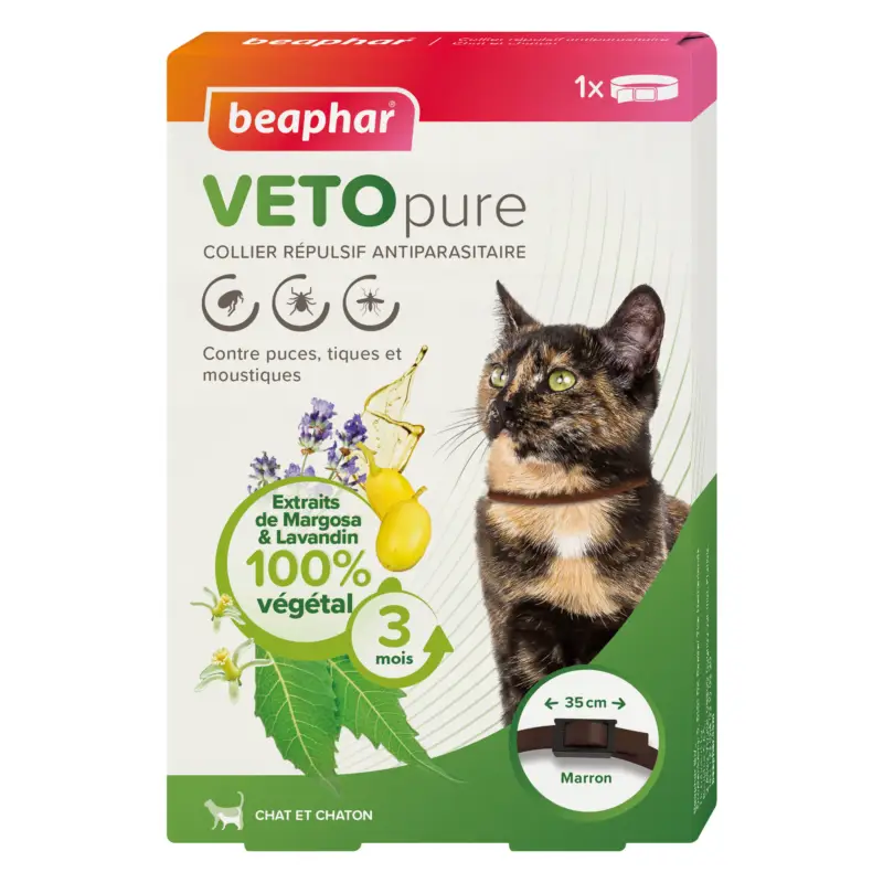 Solde Beaphar – VETOpure collier r&eacute;pulsif antiparasitaire pour chat et chaton – Marron