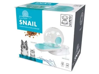 Super Prix M-PETS – SNAIL Distributeur croquettes + eau (filtre) blanc/bleu/transpa – 2.8 l + 240 g