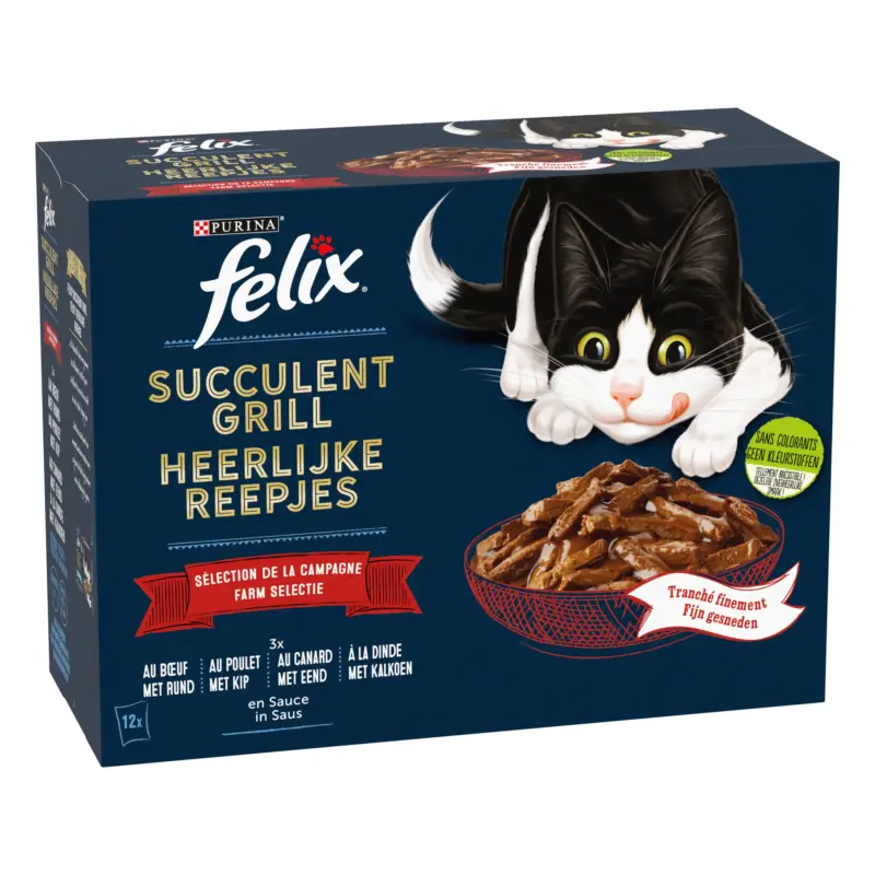 Usine Directe FELIX -Pochons Succulent Grill Selection de la Campagne &agrave; la Viande en Sauce pour chats adultes- 12X80g