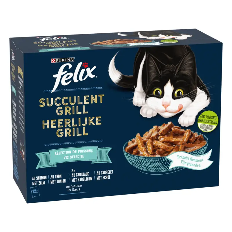 FELIX – Pochons Succulent Grill Selection de Poissons en Sauce pour chats adultes – 12X80g Meilleure Vente