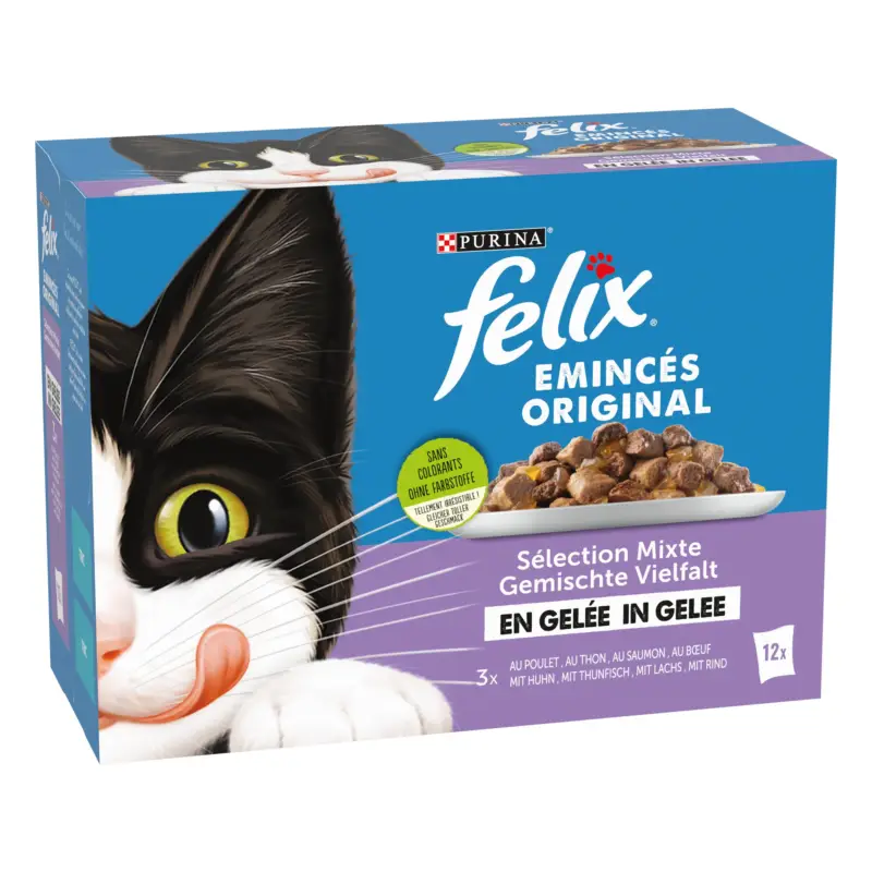 Prix Bas FELIX – Sachets Fra&icirc;cheur Eminc&eacute;s en Gel&eacute;e Selection Mixte pour chats adultes – 12x85g
