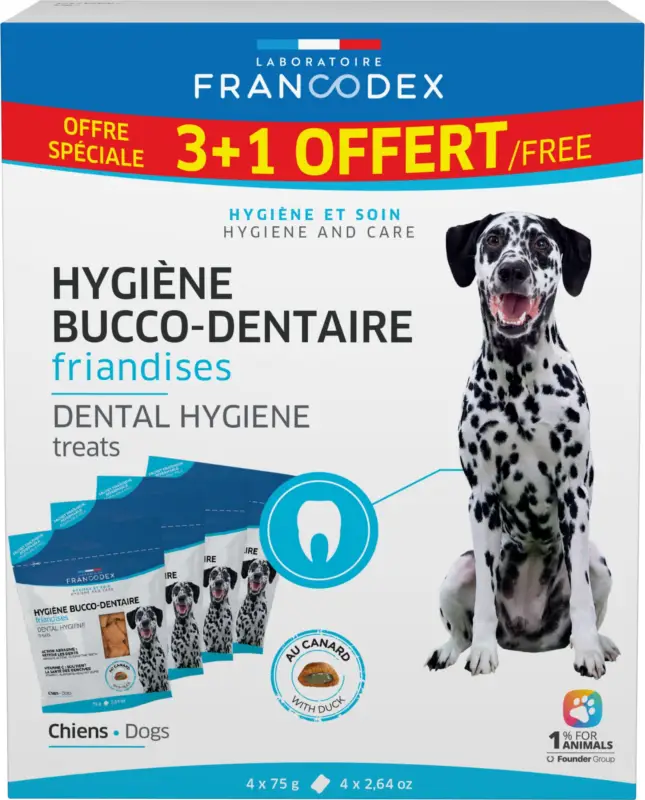 Expédition Rapide Francodex – Pack Promo Friandises Hygi&egrave;ne Bucco-dentaire pour Chiens – 4x75g