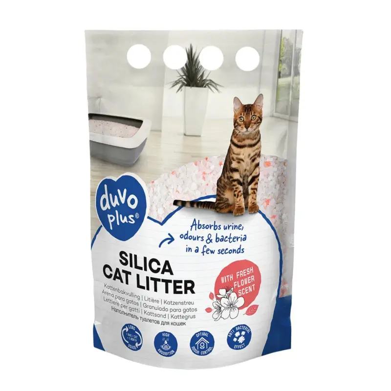 Duvoplus – Liti&egrave;re Premium Silica Fleurs Blanc/Rose pour Chats – 5L/2Kg Certifié