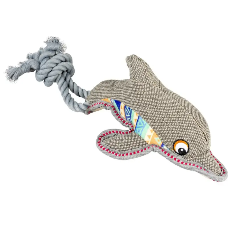 Promotion Saisonnière Duvoplus – Jouet Canvas Dauphin avec Corde Gris pour Chiens – 46x14x11cm