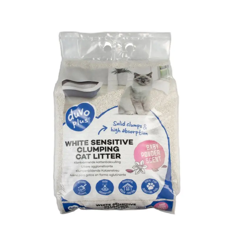 Marque Duvoplus – Liti&egrave;re White Sensitive Poudre B&eacute;b&eacute; pour Chats – 12kg