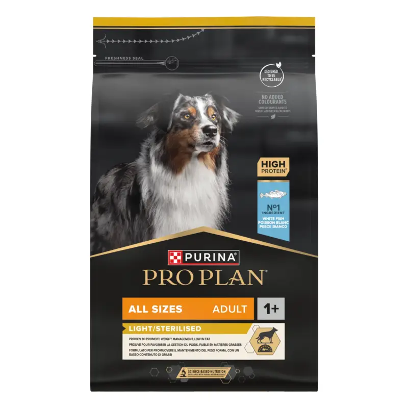 Jusqu&rsquo;à Épuisement Des Stocks Pro Plan – Croquettes All Sizes Adult Light/Sterilised aux Poissons Blancs pour Chien