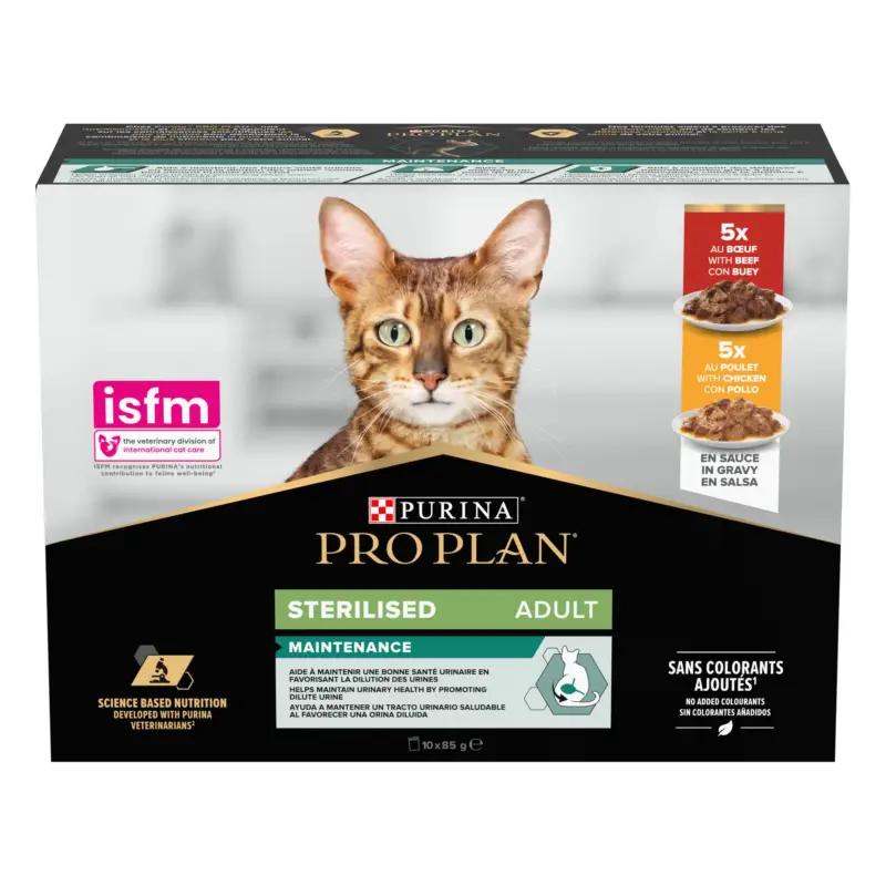 Pro Plan -Pochons Adulte St&eacute;rilis&eacute; Boeuf Poulet pour chat adulte -10x85g Offre Spéciale