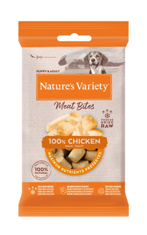 Acheter Direct Nature's Variety – Bouch&eacute;es Meat Bites 100% Poulet pour Chiens – 20g