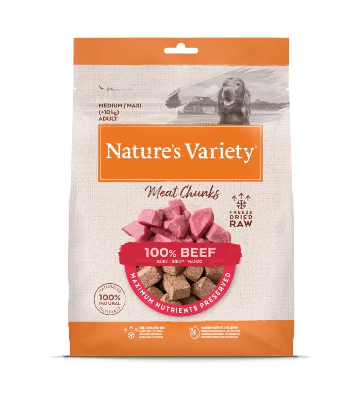 Nouvel Arrivage Nature's Variety – Bouch&eacute;es Cube de Viandes Freeze au Boeuf pour Chiens – 50g