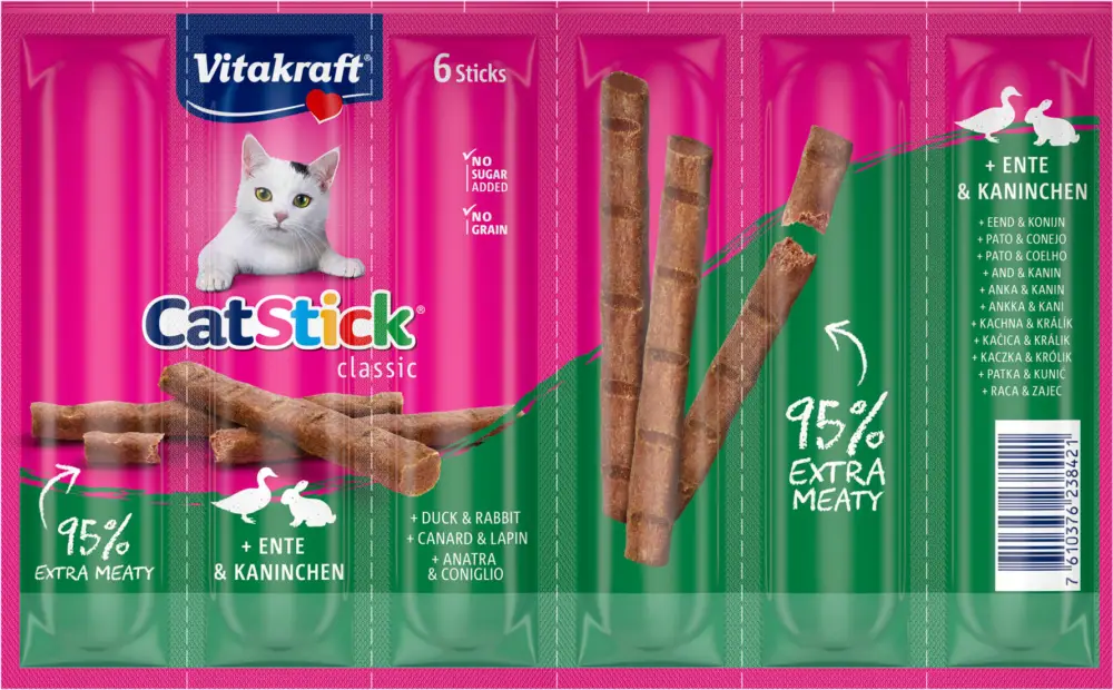 Vitakraft – Cat Stick canard et lapin – 6Pcs Nouveauté