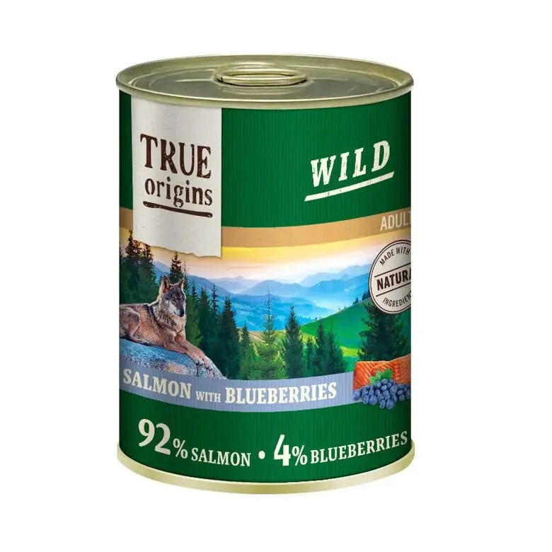True Origins Wild – P&acirc;t&eacute;e au Saumon & Myrtilles pour Chiens Adultes – 400G Expédition Rapide