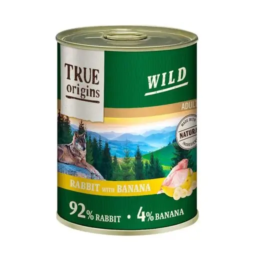 True Origins Wild – P&acirc;t&eacute;e au Lapin & Banane pour Chiens Adultes – 400G Haute Qualité