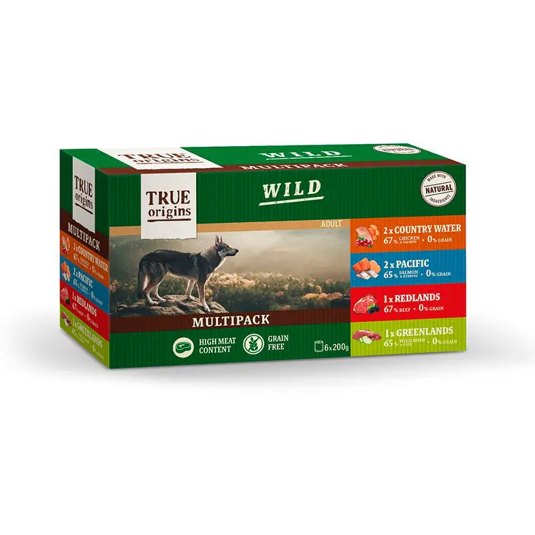 Usine Directe True Origins Wild – Multipack de P&acirc;t&eacute;es pour Chiens Adultes – 6x200G