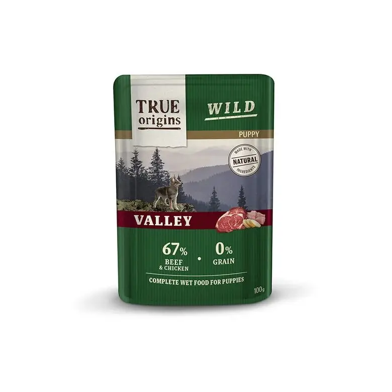 Marque True Origins Wild – Repas Sachet Fra&icirc;cheur B&oelig;uf & Poulet pour Chiots – 100G