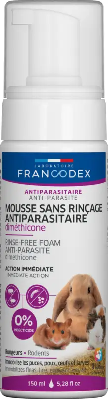 Francodex – Shampoing Mousse Antiparasitaire Dim&eacute;thicone pour Rongeurs – 150ml Top Vente