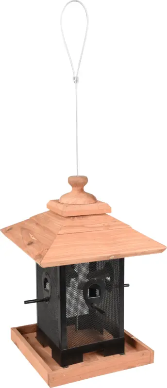 Retour Gratuit Flamingo – Mangeoire Silo Noix Zulma M&eacute;tallique/Bois Noir/Brun – 22x22x32cm