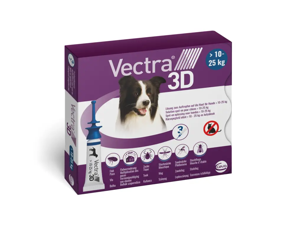 Ceva – Pipettes Antiparasitaires Vectra 3D 10-25Kg pour Chiens – x3 Commande En Gros