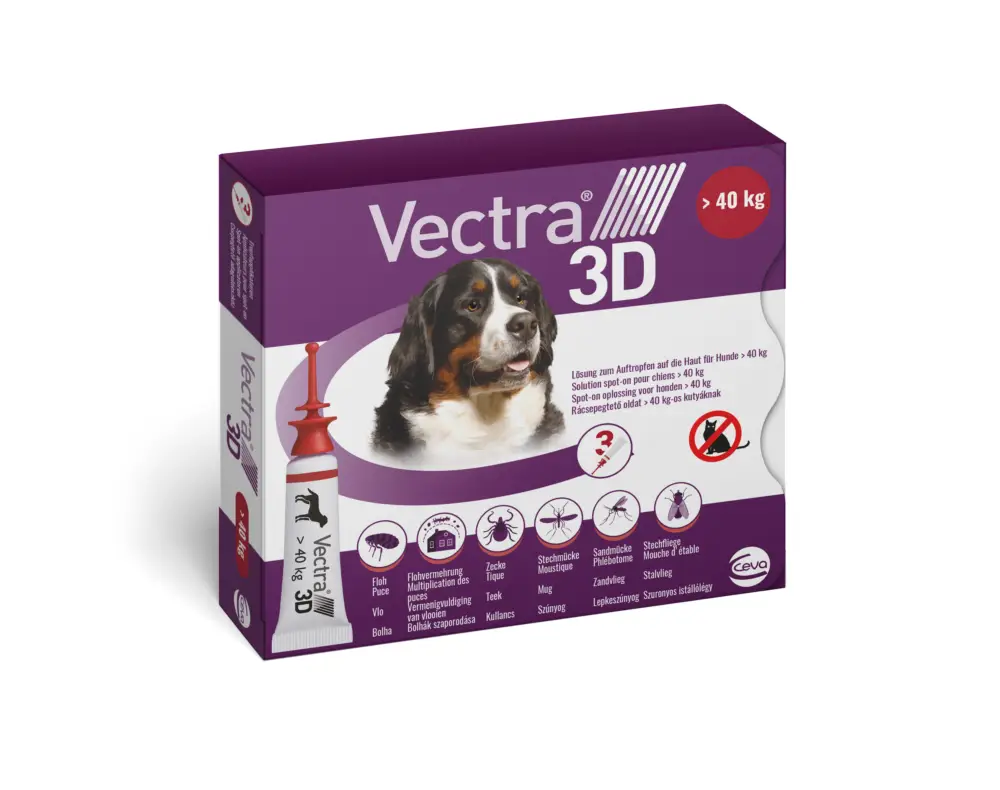 Réduction Ceva – Pipettes Antiparasitaires Vectra 3D +40Kg pour Chiens – x3